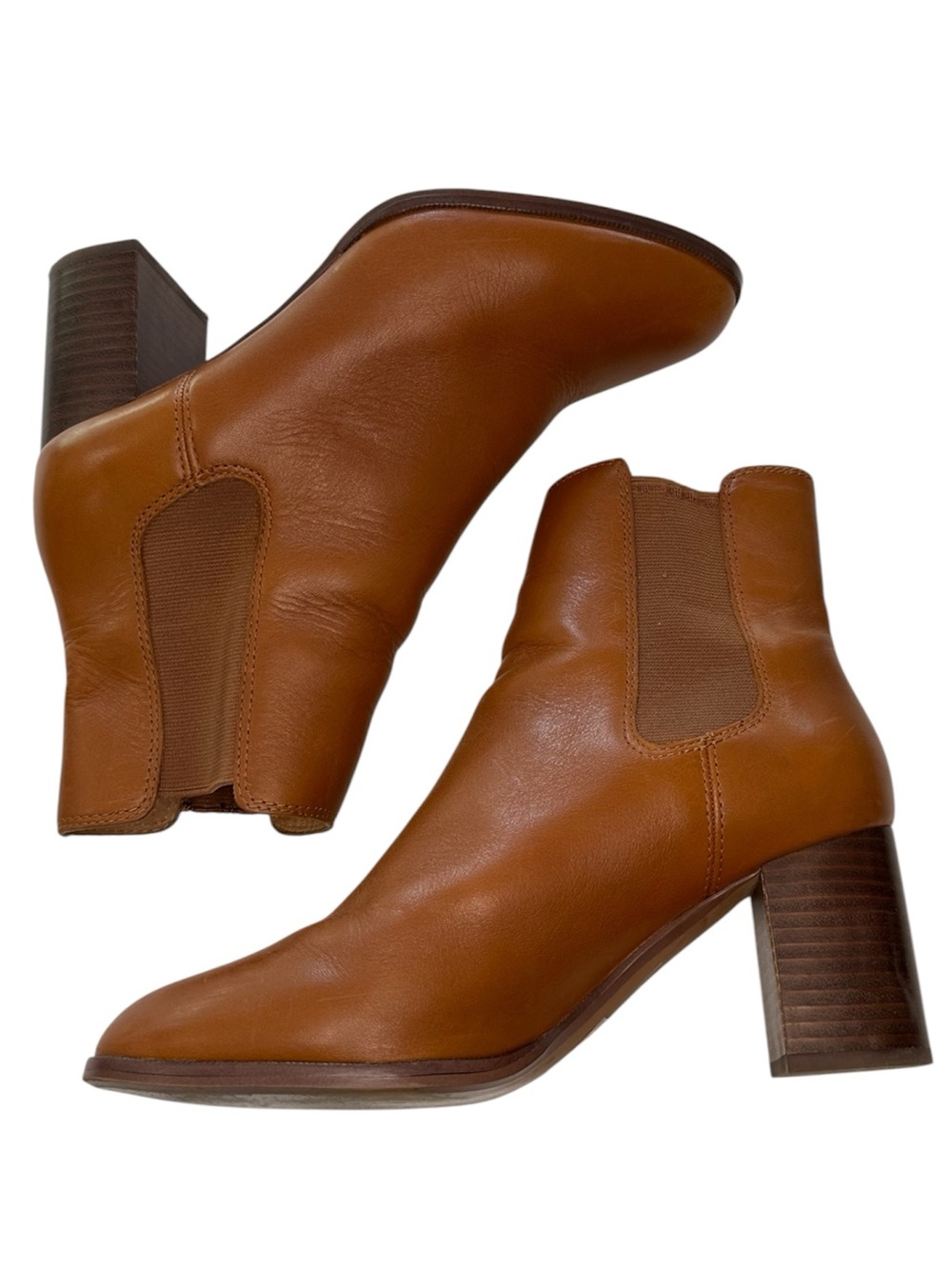 Madewell Booties Leather Block Heel Cognac Chelsea Women’s Size 9.5